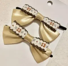 チロリアンオータムヘアリボン　ꕤブラウン✖️ゴールドꕤ