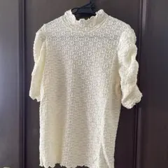 花ジャガードギャザー袖シアーカットソー