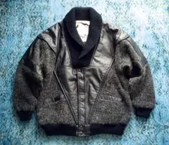 80s 90s wool leather wide design jacket