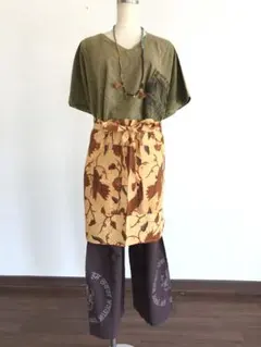 新品未使用 バティックエプロン バリ カフェ ショート丈 FAS-0015-3