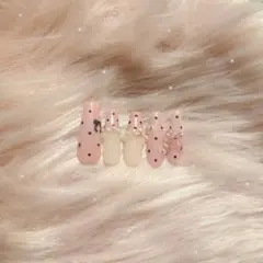 量産型 ピンク ドット キラキラ ネイルチップ リボン ガーリー 韓国 10本