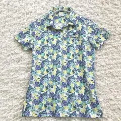 美品【PARADISO]】パラディーゾ　花柄半袖ポロシャツゴルフ　刺繍ロゴのサムネイル