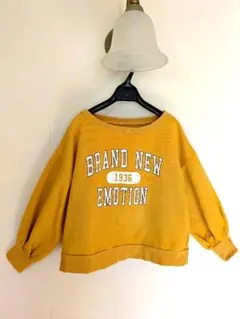 古着風マスタード クルーネック スウェットバルーンスリーブMサイズプリント柄