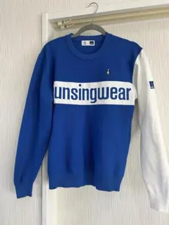 Munsingwear ロゴ入りセーター青/白ENVOYニットＬマンシングウェア