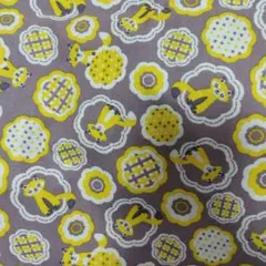 1m YUWA シーチング生地 キツネ タヌキ イエロー系