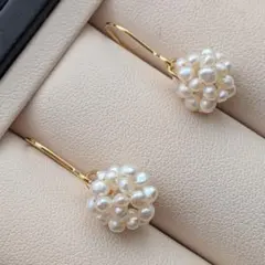淡水パール　本真珠　ピアス　フラワー　編み込み　アレルギー対応　可愛い　デイリー