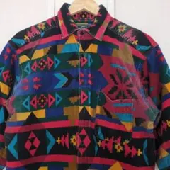 90s USA製 ウールリッチ アズテック柄 半袖シャツM ナバホ 総柄 訳ありのサムネイル