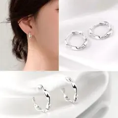 フープピアス シルバー ニュアンス 小ぶり シンプル 韓国 上品 高見え