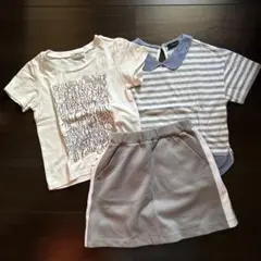 襟付きボーダートップス　ラインスカート　セット　110A グレー　コムサイズム