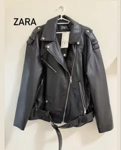 ZARA 新品未使用 タグ付き ブラックレザーライダースジャケット
