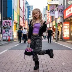 和柄 巾着バッグ 花柄 パープル