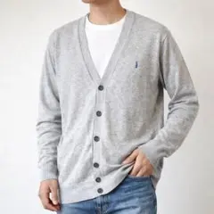 EAST BOY 杢グレー 薄手ニットカーディガン 11 灰色 刺繍ロゴ
