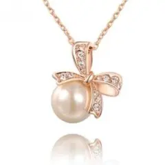 パール リボン ネックレス ローズゴールド 真珠 EARTHER RING