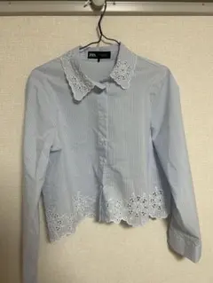 ZARA 青と白のストライプ 長袖シャツ