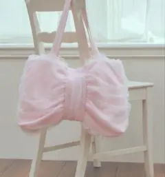 Lovely puff ribbon tote bag ピンク