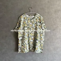 昭和レトロ花柄半袖シャツ　ヴィンテージブラウス　レトロコーデ　古着mix 春夏