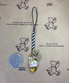 天然石　猫　お守り　ストラップ　シトリン