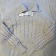 Heather ハーフジップ ケーブルニット ショート丈