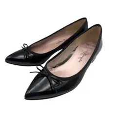 銀座カネマツ エナメルパンプス リボン ミススレンダー 23.0 黒