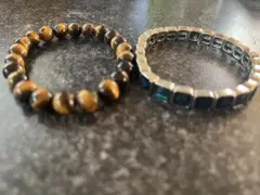 タイガーアイとメタルビーズのブレスレット2点セット