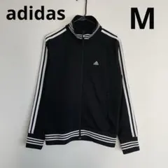 アディダス　黒　レディース　トラックジャケット　スリーストライプ　ロゴ刺繍