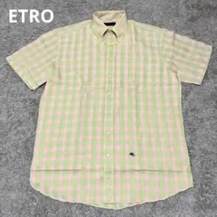 ETRO エトロ メンズ Yシャツ イタリア製 黄緑 ピンク 黄色 チェック