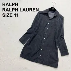 ラルフローレン　デニムシャツワンピース　羽織り　定番　ロゴ　ミディ丈（801）