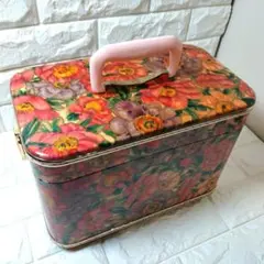 昭和レトロ　メイクボックス　コスメボックス　花柄　ミラー付き