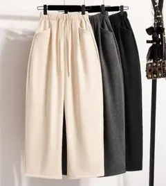 ハイウエスト ストレート ワイドパンツ カジュアル 着痩せ 無地＆シンプル