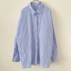 ラウアー ストライプ シャツ オーバーサイズ 長袖 ブルー Mサイズ 綿混
