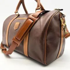 D639 美品 ヴィンテージ 2WAY ミニボストンバッグ レザー シボ革 茶のサムネイル