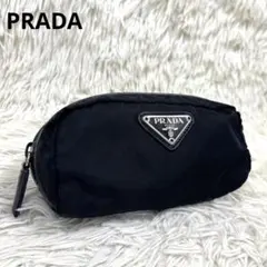 PRADA プラダ　ポーチ　三角ロゴプレート　ナイロン　ブラック　レザー