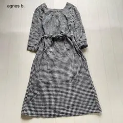 agnes b. ギンガムチェックワンピース ウエストリボン