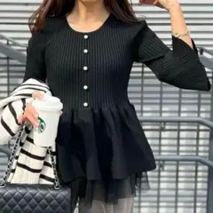 Lajour ラジュール　2Wayペプラムニット ブラック
