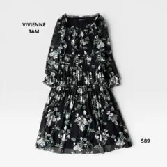 極美品 ヴィヴィアンタム パワーネット 花柄 長袖ワンピース総柄 フレア Mのサムネイル