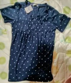 aoki カットソー　紺にドット