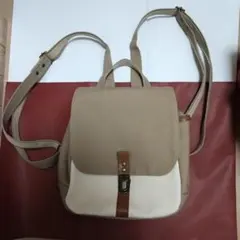 ハンドメイドリュック 帆布 キャンバス ベージュ×白