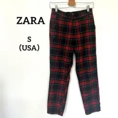 10/31月末セール✨ZARA TRFcollection 赤チェックパンツ S