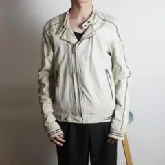 DIESEL 2WAYライダースジャケット バックロゴ ホワイト/QW186