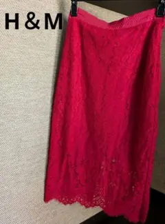 レース タイトスカート 赤 フラワーパターン