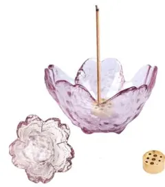 紫色 花形 ガラス 線香立て セット