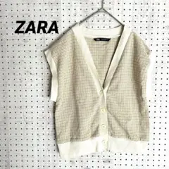 ザラ ツイード調 ベスト Vネック 前ボタン (S) 千鳥格子 春コーデ 綿混