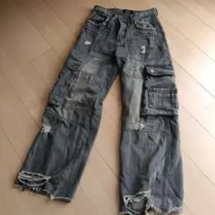 RHNDE ダメージ加工 カーゴデニムパンツ