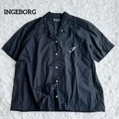 INGEBORG インゲボルグ 古着 半袖シャツ オープンカラー ブラック 刺繍