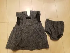 コムサイズム　黒系ツイードワンピースとパンツセット 90