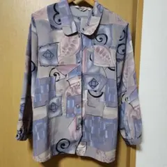 多色抽象パターン長袖オーバーブラウス　９号