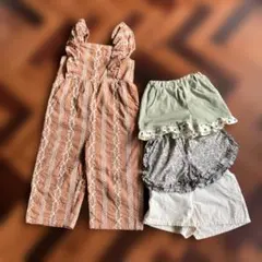 オーバーオールショートパンツ4点セット 120 130 女の子 通学　セット売り