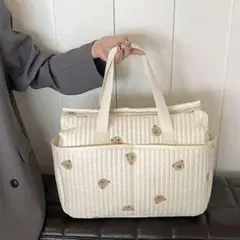 ヌビバック マザーズバッグ ホワイトキルト くま柄 軽量 大容量 トート