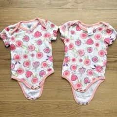 【美品4点セット】半袖ロンパース6M/9M 花柄無地綿100%ベビー服まとめ売り