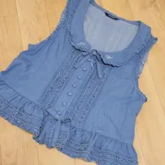 ピンクハウス　新品　ロゴ刺繍入りフリルベスト　M　最終お値下げ削除